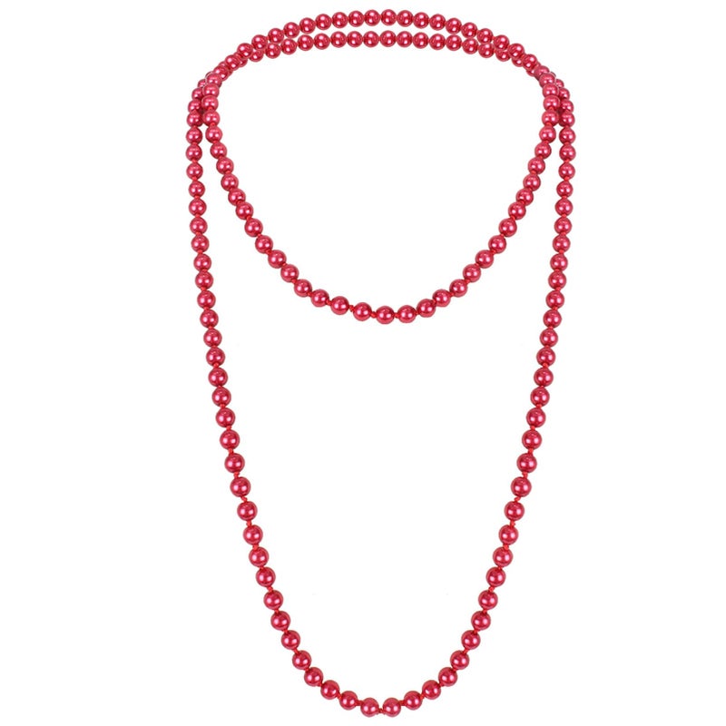 KOSMOS-LI 1920s Retro Faux Pearls Red Beads Cluster Long Pearl Necklace 58" for Women Jewelry - Image 1